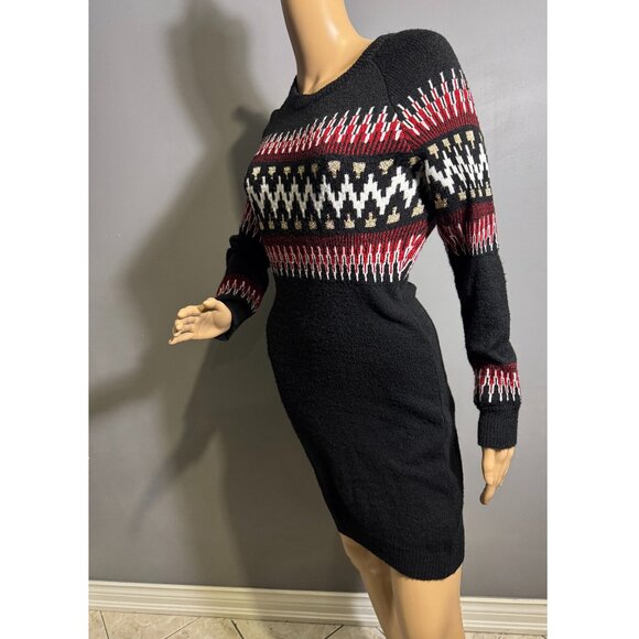 VENUS Fair Isle Sweater Dress Black Knit Winter Christmas Outfit - Picture 1 of 6